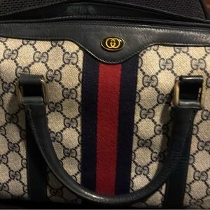 Gucci Navy and Gold Monogram Canvas Bag